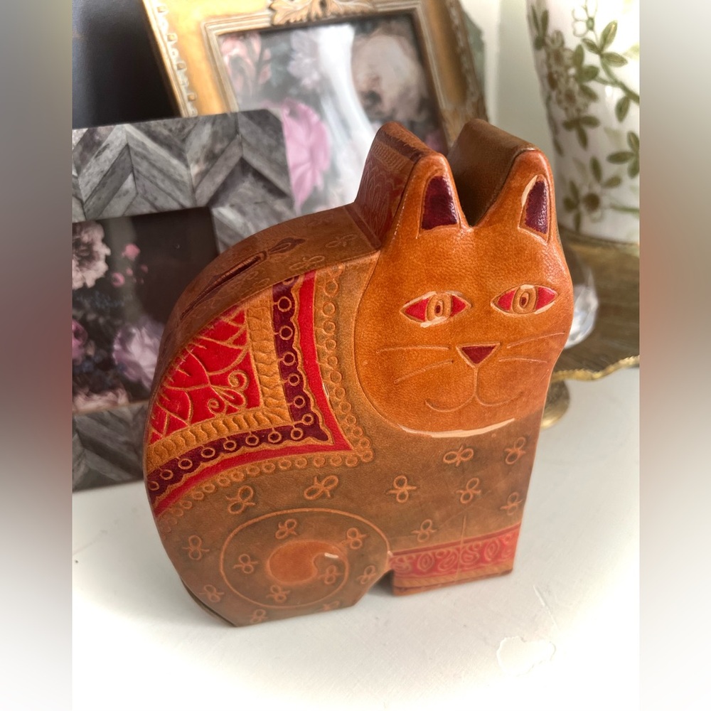 Folk Tribal leather cat bank